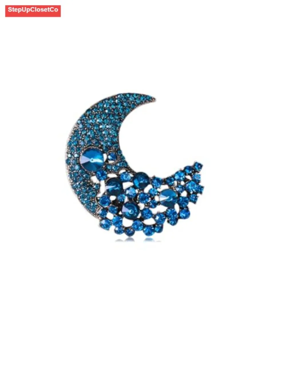Vintage Crescent Moon Rhinestone Brooch Pin for Suits Dresses Hats Bags